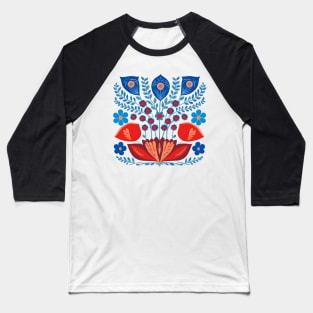 Blue and red floral scandinavian folk art Baseball T-Shirt